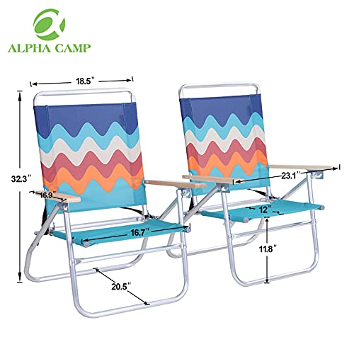 ALPHA CAMP Backpack Beach Chairs Set of 2 with Cooler Bag 3 Position
