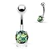 {Dark Green} Synthetic Opal Glitter Prong Set Surgical Steel Belly Button Ring (Sold Ind.)