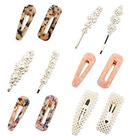 Easkep Hair Clips Pearls Acrylic Resin, Hollow Geometric Clips Barrettes Elegant Handmade Fashion Women Ladies Accessories Artificial Decorative Pins 12 Pcs Big Design Classy Ponytail Bead