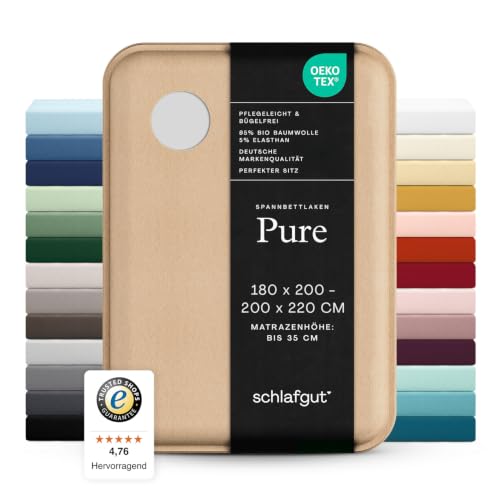 schlafgut Pure Spannbettlaken 180x200 cm Bio-Baumwolle Jersey, Grey Light