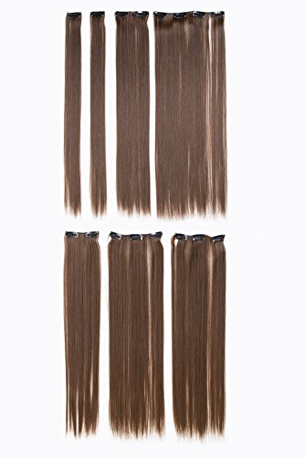 SWACC Women 22 Inches Straight Full Head 7 Separate Pieces Heat Resistance Synthetic Hair Clip in Hair Extensions (Medium Ash Brown-8#)
