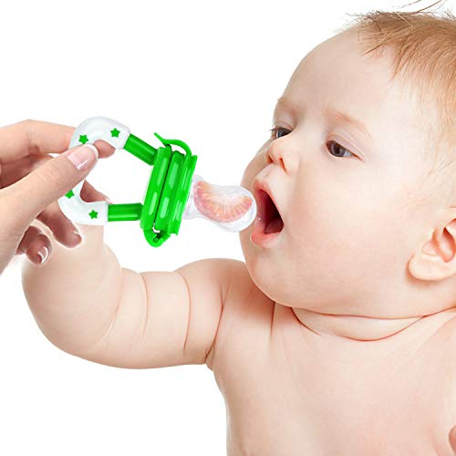 Baby Fresh Food Feeder 3Pcs Fruit Silicone Nipple Teething Toy Reusable Aching Gums Pacifier Green