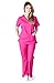 Natural Uniforms Women's Mock Wrap Scrub Set (Hot Pink) (Medium)