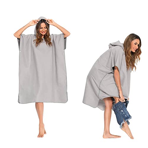 SINJYUN Changing Robe Towel Poncho with Hood, Adult Microfibre Changing Robe Towel, Surf Poncho Towel Microfibre for Swimming Surfing