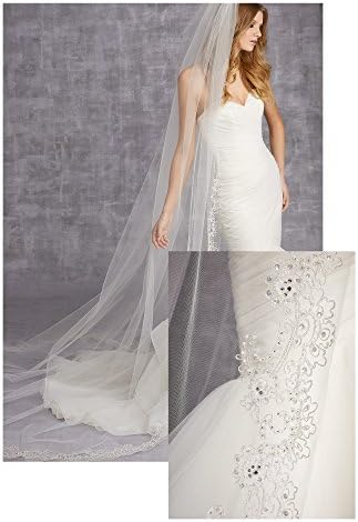 Gogh Diamond White Single-Tier 3M Cathedral Veil with Embroidery of Pearls, Sequins, and Rhinestones VL-1016