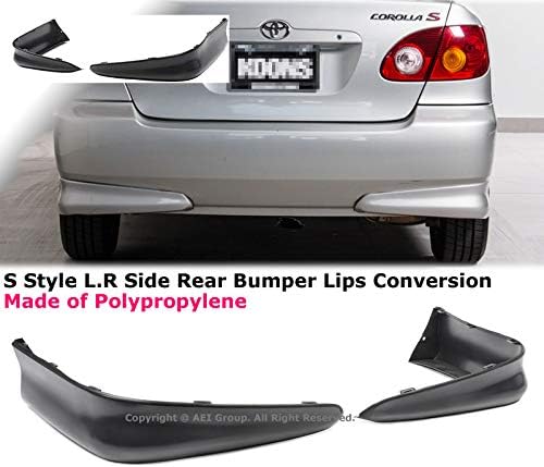 Brand] EAX Compatible with Toyota Corolla S Style 2003 2004 03 04 CE/LE/S Sedan 4-Door Replacement for Rear L+R Lower Body Bumper Air Dam Kit Lip Spoiler PP Black Cover 9th Gen Valance Arpon