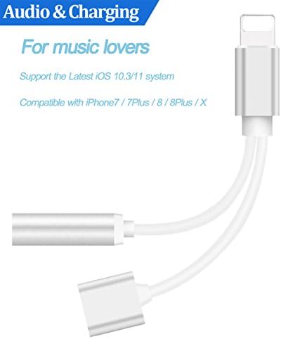 Lightning Jack to 3.5mm Headphone Audio +Charger Adapter for iPhone X/7//7P/8/8P/10 to 3.5mm Headphone .Aux Earphone Jack Adapter Connection Accessories Cable Converter.Support iOS10.3/11 or Later