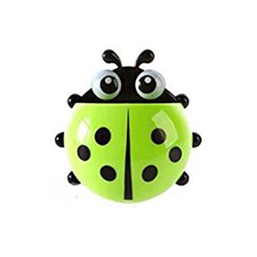 Bestga Cute Cartoon Ladybug Kids Wall Suction Cup Mount Toothbrush Holder Pencil and Pen Container Box Travel Organizer Plastic Pocket Storage Organizer - Green