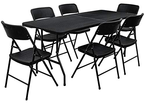 AMANKA 150kg Garten Sitzgruppe 180 cm Tisch Rattan-Optik Wetterfest Gartenmöbel Set mit 6 Stühlen