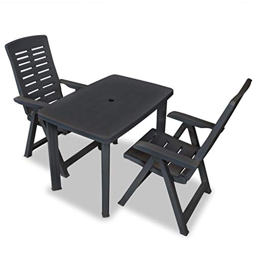 vidaXL Bistroset 3-TLG. Balkonset Balkonmöbel Gartenmöbel Gartengarnitur Gartenset Sitzgruppe Tisch 2 Stühle Klappstuhl Kunststoff Anthrazit