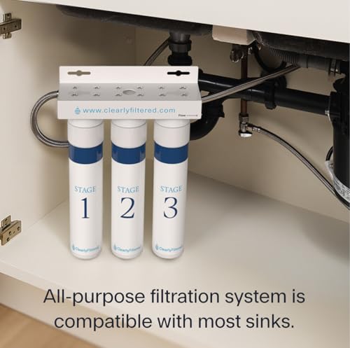 Clearly Filtered 3-Stage Under the Sink Filtration System/Easy Install/Targets 232+ Contaminants Including Heavy Metals, Fluoride, Lead, PFOA
