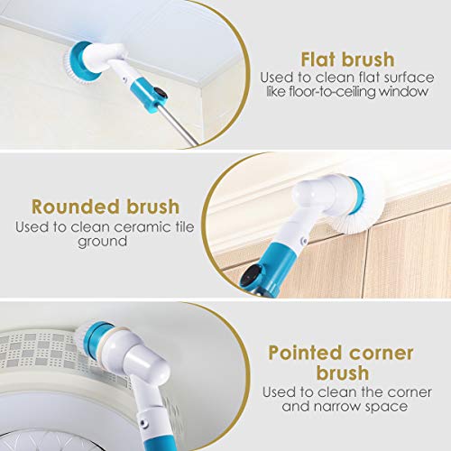 Spin Scrubber, 360 Cordless Tub and Tile Scrubber, Multi-Purpose Power Surface Cleaner with 3 Replaceable Cleaning Scrubber Brush Heads, 1 Extension Arm and Adapter