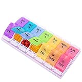 Pill Organizer(Twice-A-Day) - AM PM Pill Case,7 Day Push Button Pill Box,Medication Dispenser,BPA Free Medicine Organizer,Daily Pill Case Box Pill Container for Vitamins Fish Oil Supplements