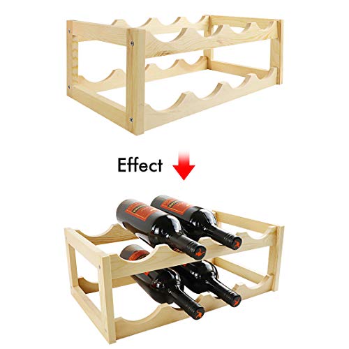 LadyRosian 8 Bottles Wine Rack 2 Tier Nature Bamboo Wine Display Rack,Free Standing and Countertop Wine Storage Shelf