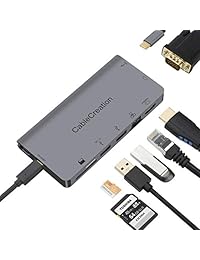 Adaptador multipuerto USB C CableCreation USB Tipo C a HDMI 4K + VGA + USB 3.0 + Gigabit Ethernet + SD Micro SD + USB-C Data PD Base de carga, compatible Thunderbolt 3, gris espacial