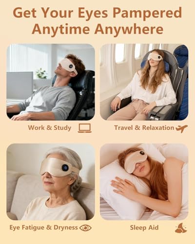 Heated Eye Mask for Dry Eyes – Upgraded Cordless Warm Eye Compress, 100% Mulberry Silk Sleep Mask with Graphene Heating, 3 Heat Levels and Auto Shut-Off, Rechargeable & Washable