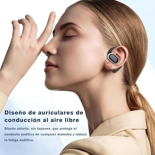 Auscultadores abertos sem fios com Bluetooth 5.4, 50 horas de autonomia de bateria, som estéreo e cancelamento de ruído ENC; Auriculares à prova de água (IPX7) com gancho desportivo ergonómico