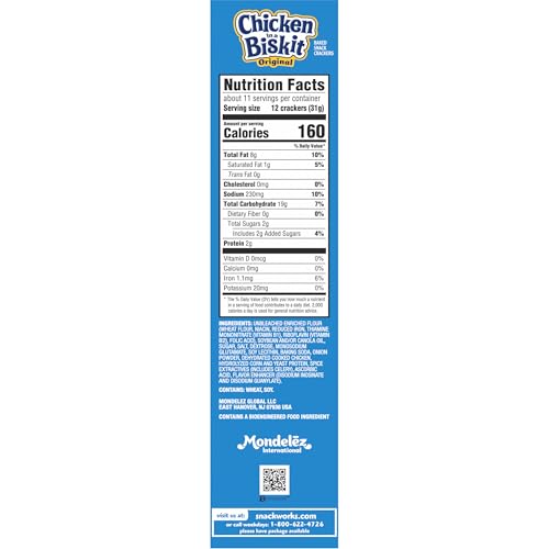 CHICKEN IN A BISKIT ORIGINAL BAKED SNACK CRACKERS, LUNCH SNACKS, FAMILY SIZE, 12 OZ