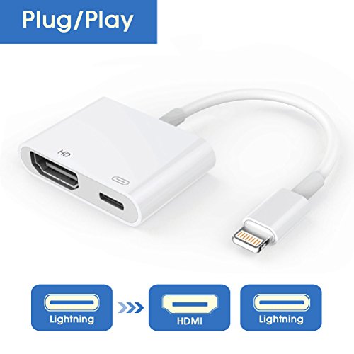 RayCue Lightning to HDMI, Lightning to HDMI Cable Adapter, 1080P Lightning Digital AV Adapter, Sync Screen HDMI Connector with Charging Port for iPhone & iPad-[Power Supply Needed]