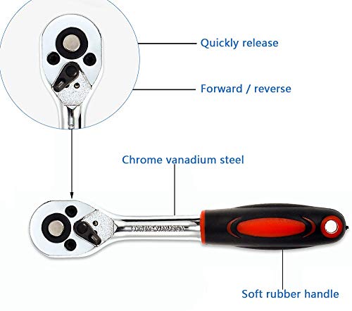 URGENEX 46pcs 1/4-Inch Socket Ratchet Wrench Combination Tools Kit for Auto Repairing 1/4