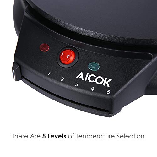 Aicok Crepe Maker, Nonstick 12” Electric Griddle, Pancake Maker, Batter