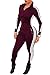 Bodycon4U Women Zipper Spandex Zentai Long Sleeve Unitard Bodysuit Jumpsuit Rompers Tracksuits One Piece Outfits (M, Wine Red)