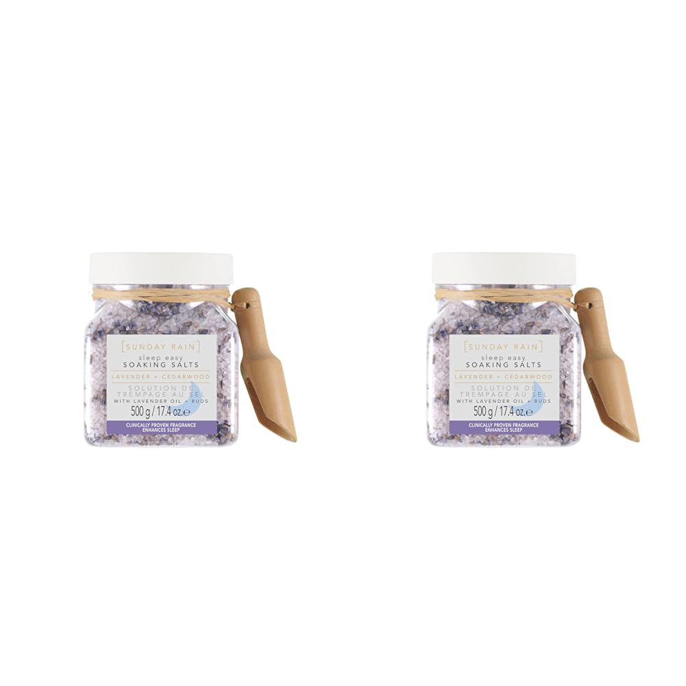 Sunday Rain Sleep Easy Luxury Relaxing Soothing Bath Soaking Salts, Vegan and Cruelty-Free, Lavender and Cedarwood, 500g (Pack of 2)