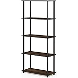 FURINNO 17091CWN/BK Turn-N-Tube 5-Tier Multipurpose Shelf Display Rack, Single, Columbia Walnut/Black