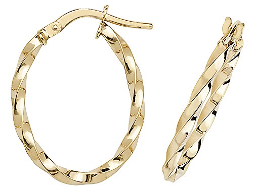 9ct Gold Ladies Hoop Earrings - 21mm*2mm WJS16382