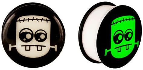 MangGaStore Acrylic GLOW IN THE DARK Cartoon Monster Single Flared Plugs Ear Earlet Black 18MM 11/16 "Set 101