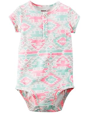 Girl's Pink Geo Print Bodysuit (24 Months)