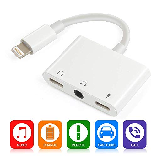 Lighting to 3.5mm Audio Jack and Charger Adapter, 2 in 1 3.5mm Audio & Charging Adapter Compatible with Phone XS/XS Max/XR / X / 8/7 Plus, No Calling Function (Black) (White) (R1)