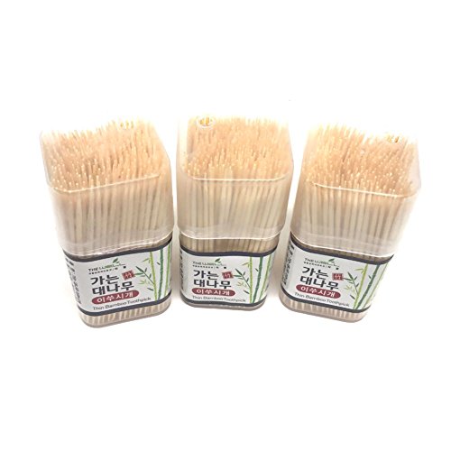 High Quality Bamboo Wooden Thin Toothpicks with Holder, 3 Packs x 300 pcs - Thumbnail 2