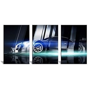 3 Panel Canvas Wall Art - Futuristic Car - Giclee Print Gallery Wrap Modern Home Art Ready to Hang - 16"x24" x 3 Panels
