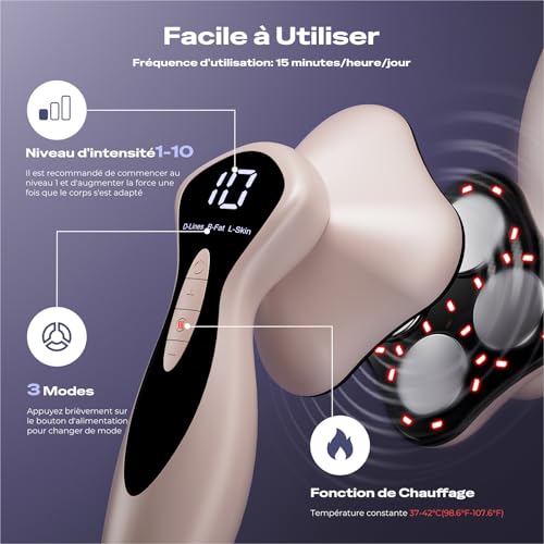 Vibra Pro Anti-Cellulite Slimming Machine Massager with 4 Professional Heads for Waist, Belly, Buttocks, Arm, Unisex, Skin Firming (Rose Gold)