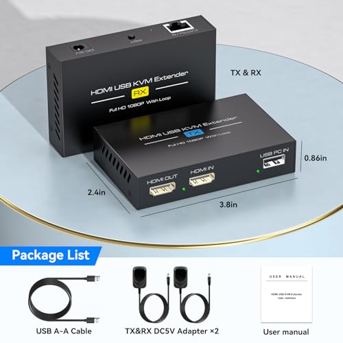 VEDINDUST HDMI KVM USB Extender 400FT 120M Extender RJ45 over Single Cat5e 6 7 Full HD 1080P60HZ Support EDID Cyclic Output for Mouse and Keyboard Remote Control