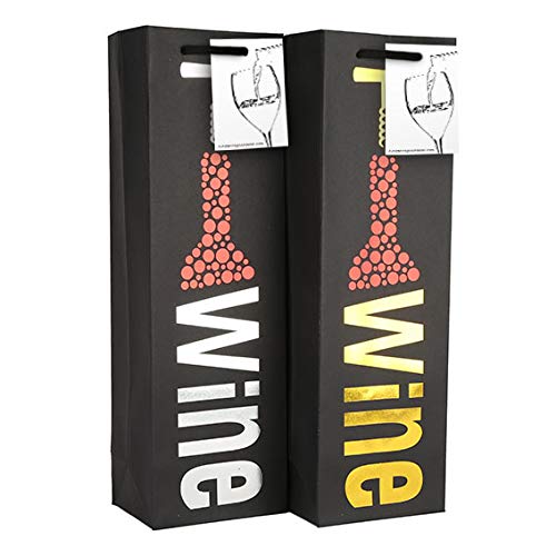 6 Pack Premium Black Wine Gift Bags with Gift Tag and Handles - Corkscrew Design – Wine Bottle Carrier for Weddings, Anniversary, Birthday, Special occasions, H: 39 cm x W: 12 cm x D: 9 cm