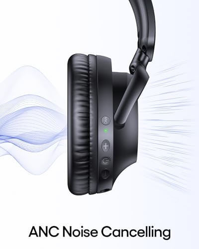 TAGRY Hybrid Active Noise Cancelling Headphones 100H Playtime Wireless Over Ear Bluetooth Headphone with Fast Charging Hi-Res Audio Comfort Earcups Headsets for Travel Home Office Phone PC Black