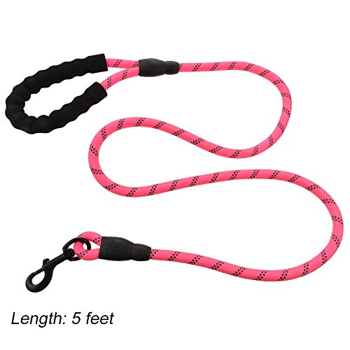 URIJK 5 FT Dog Rope Leash with Padded Handle - Heavy Duty Strong Dog Training Leash for Medium Large Dogs - Reflective Nylon Pet Mountain Dog Rope Lead for Safety Night Walking