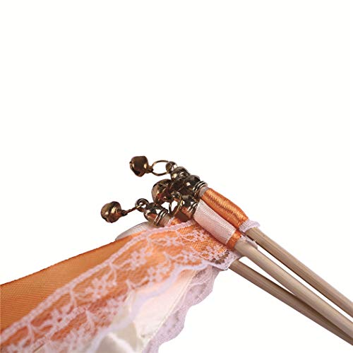 Wishprom 30pcs Lace Ribbon Wands Christmas Birthday Party Streamers Wands Fairy Stick for Wedding Activities (Orange+Lace)