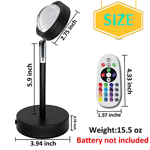 Sunset Projection Lamp - 16 Colors Night-Light Rainbow Sunset Projector Lamp - 180 Degree Romantic Visual USB Sunset Lights - Sunset Projector Floor Lamp with Remote Control for Party Bedroom Decor