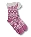 Pembrook Knit Slipper Socks - Soft and Warm Faux Shearling Lining and Non Skid Tread Sole - Timeless Pink Snowflake Design - Great Plush Slip On House Slippers For Adults, Women, Girls