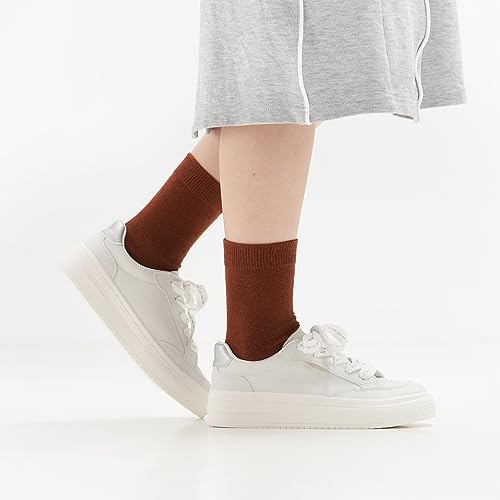 JAKIDAR CREW SOCKS CASUAL NEUTRAL COTTON SOCKS FOR TRENDY COZY ATHLETIC GIRLS SOCKS, 6 PAIRS SIZE 7-10 BROWN