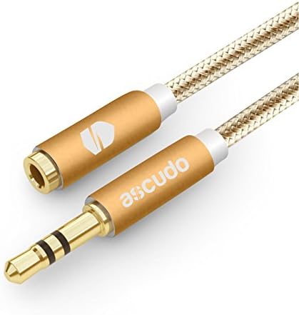 Male to Female Aux Cable Extender aSCUDO 3.5mm Top Grade Nylon Braided Stereo Audio Cord Aux Cable 1m (3.3ft) (M2F Gold)
