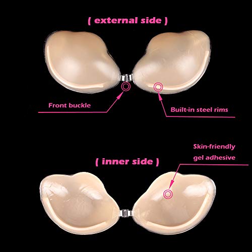 MIILYE Invisible Push up Adhesive Bra [Skin-friendly][Built-in Rims] Breast Boobs up Nipple Petal Pasties Bust Shaping Cleavage Enhancer for Cup A/B/C/D (Strapless/Backless), Silicone (Size D) - Thumbnail 3