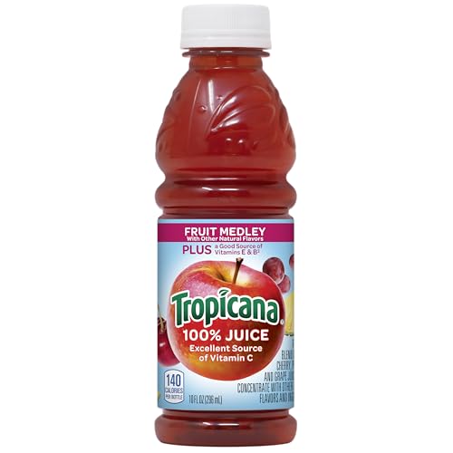 TROPICANA 100% FRUIT MEDLEY JUICE,SINGLE SERVE, 10 FL OZ BOTTLES (PACK OF 24) – REAL FRUIT JUICE, VITAMIN C, B & E RICH, NO ADDED SUGARS, NO ARTIFICIAL FLAVORS