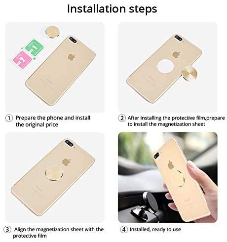Cute Replacement Metal Plates Set 4 Pack for Magnetic Phone Holder. Kit of 4 Mix Round Discs Without Holes for Car Mount, Phone Case Back. Strong Circular 3M Adhesive Cell Phone Magnet Stickers.