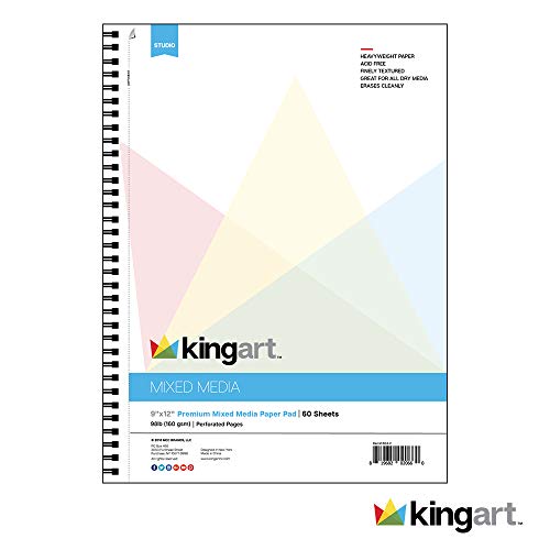 KINGART Mixed Media Paper Pad, Heavyweight, Fine Texture, Perforated, Side Wire Bound, 98 LBS. (160G), 9