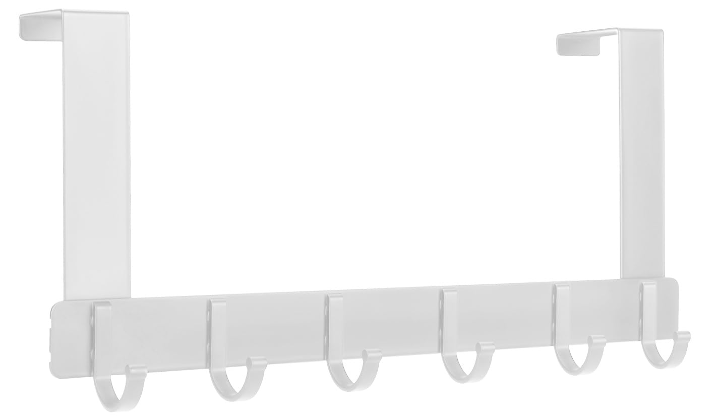 lmytdo Over Door Hanger, Heavy Duty Over Door Hooks, 6 Hooks Door Coat Hanger Space Saving Over Door Organizer Rack for Bathroom, Bedroom Hanging Coat, Towel, Bag, Robe, Bearing Weight 20kg (White)