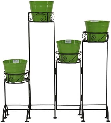 Green Gardenia Iron 4 Pot Stand/Plant Stand/Foldable Stand with 4 Planters-Green